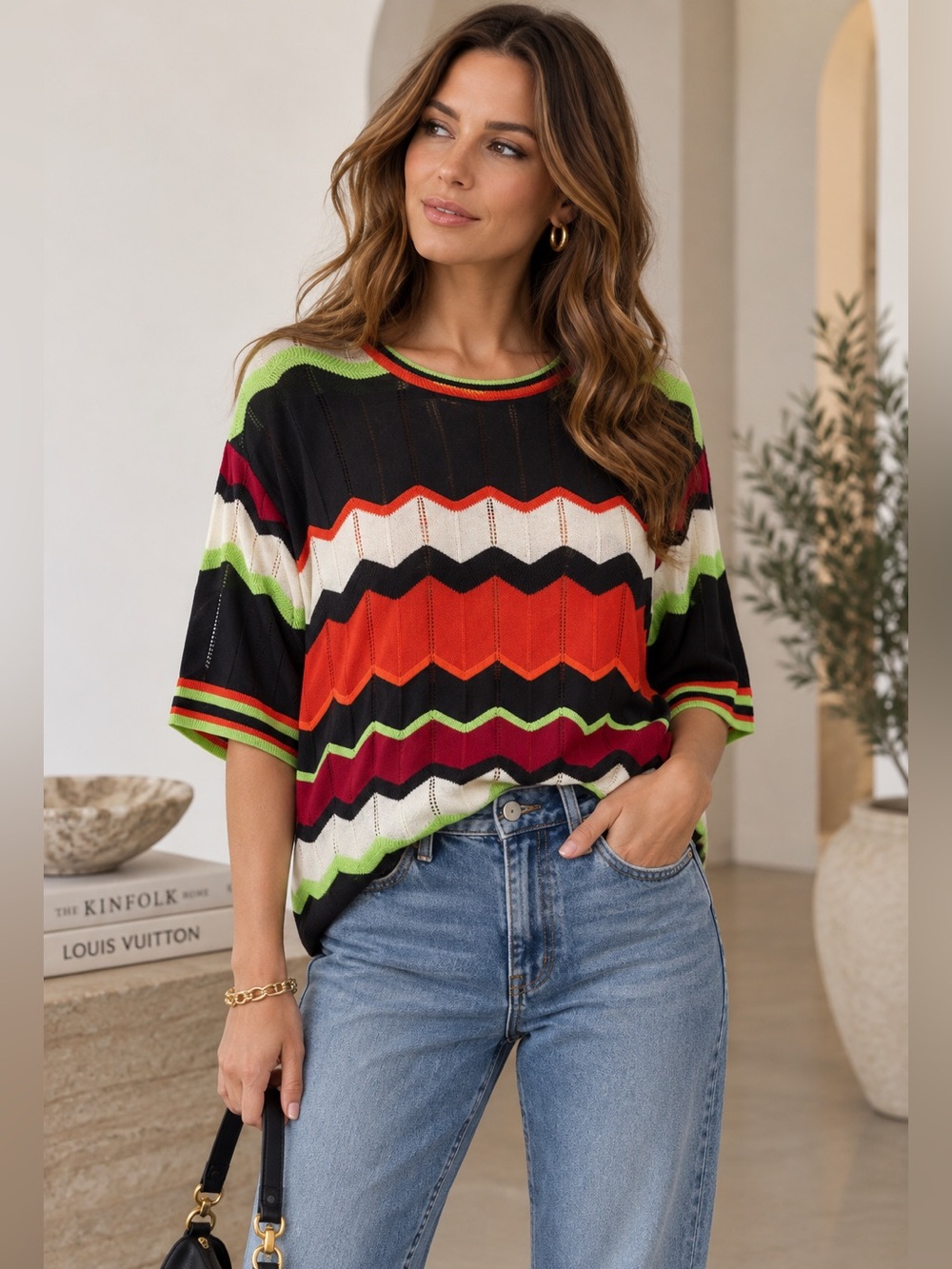 M Missoni Zigzag Knit Top Multicolor Chevron Style – Size 40 (US 6)